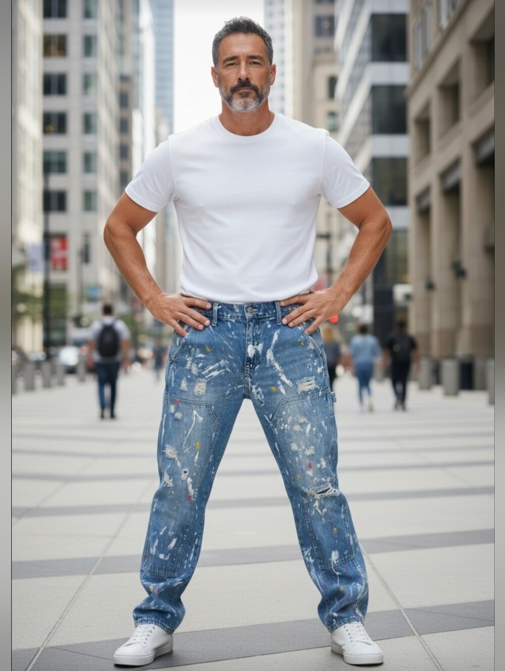 Men's NOVAMEN Distressed Painter-Detail Blue Jeans 34X31